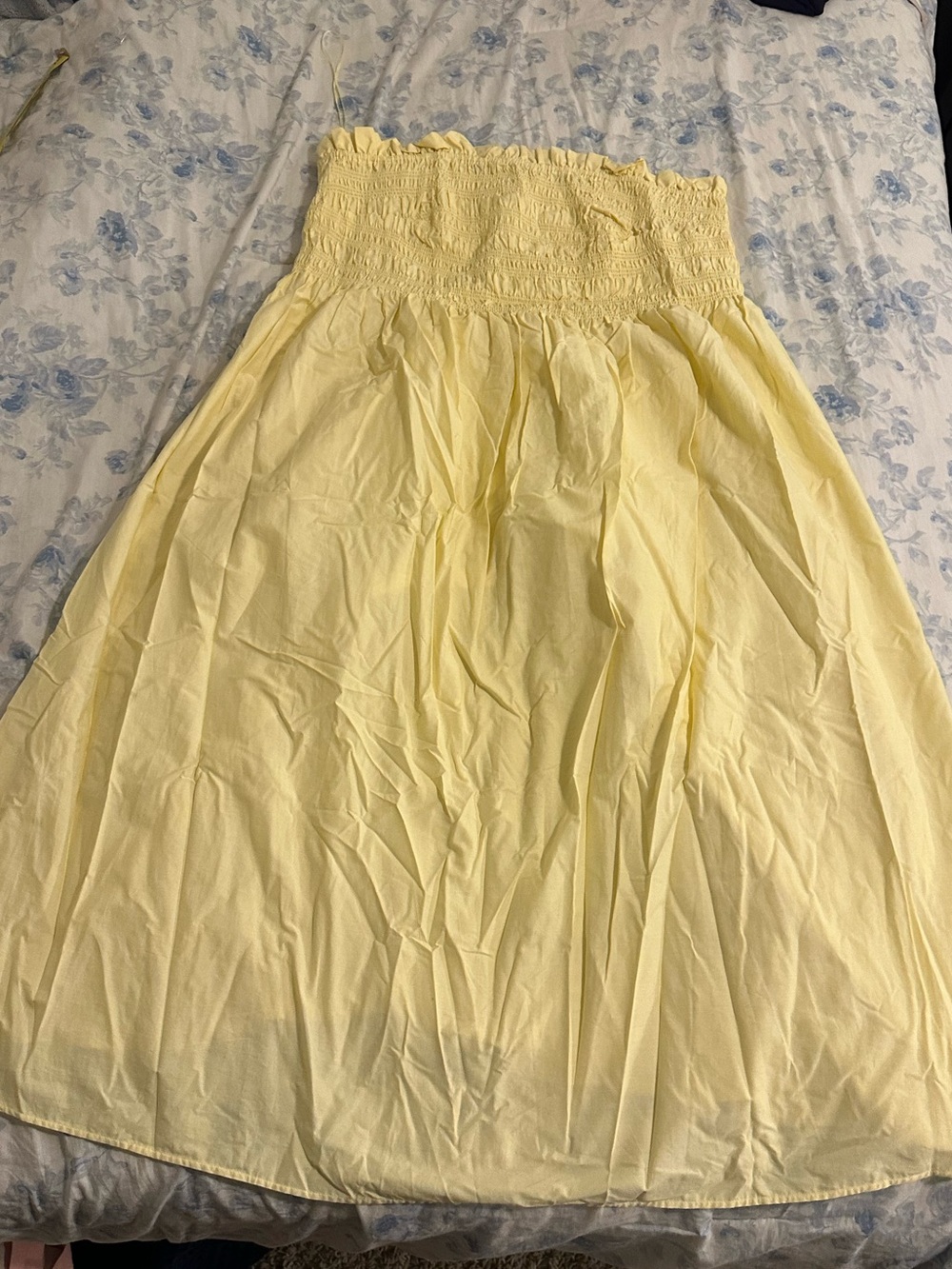 H&M Yellow Smocked Waist Midi Skirt